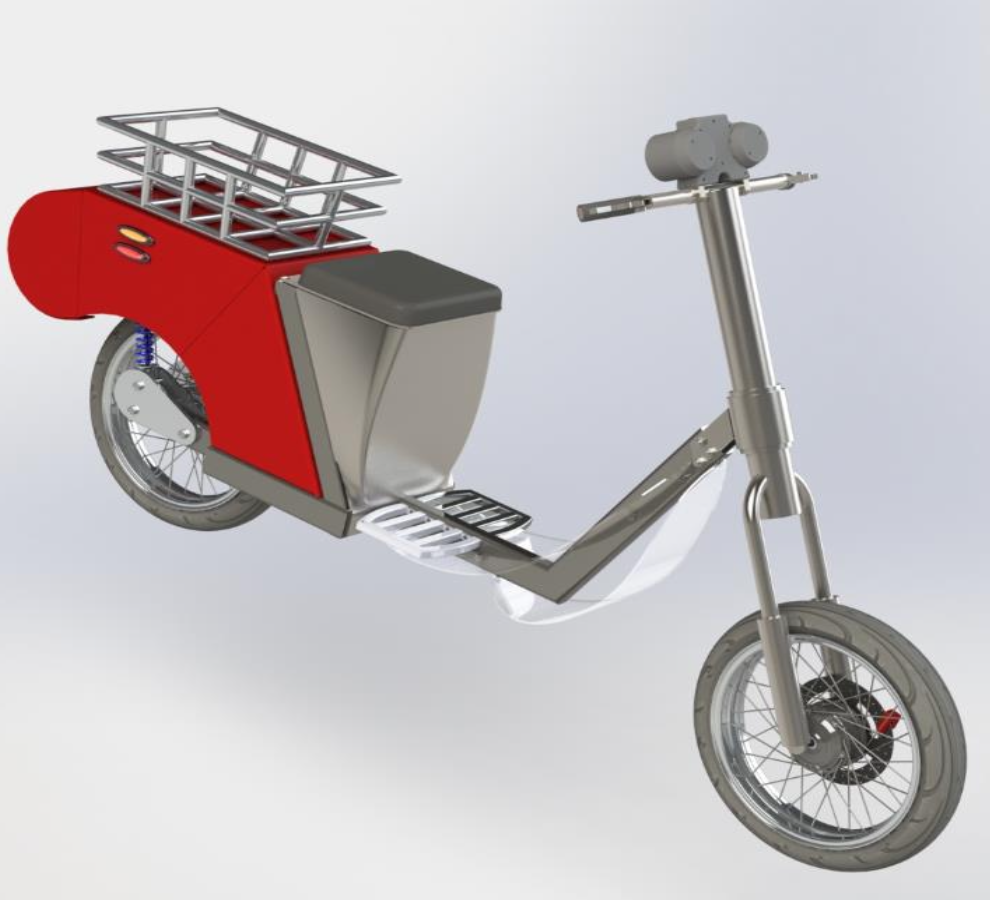 Rendered SolidWorks assembly of an electric postie bike concept