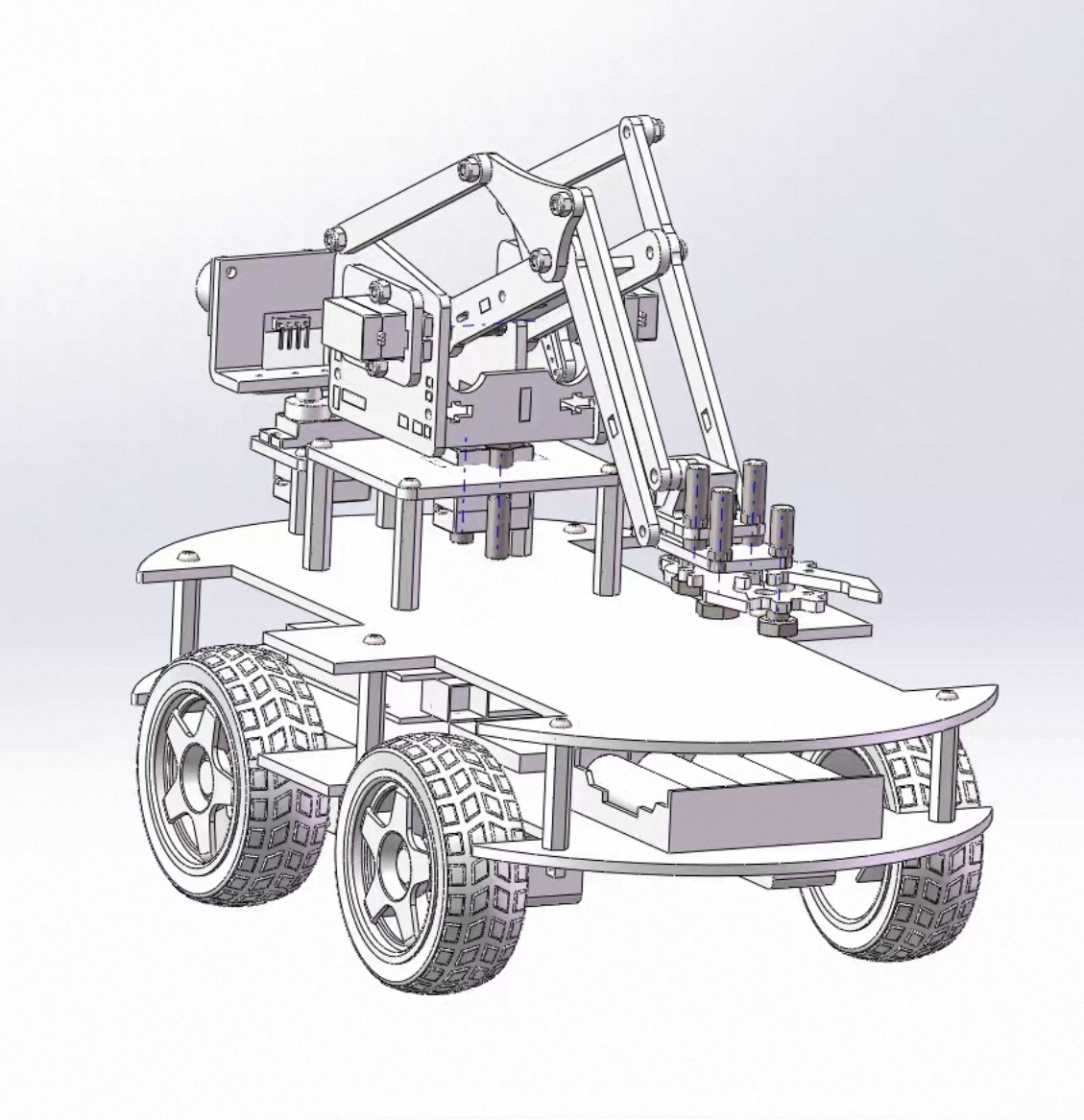 SolidWorks model of a mobile robotic platform with an articulated mechanism.